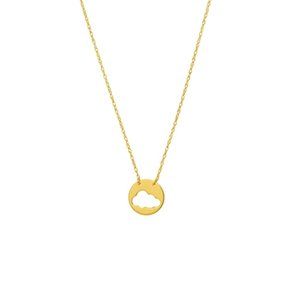 14K Solid Real yellow Gold Mini Disk Disc Cloud Necklace
